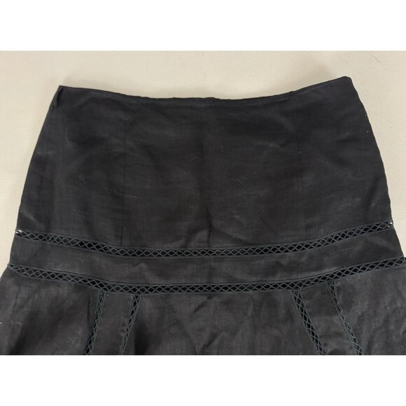 LAUREN Ralph Lauren Black Linen Skirt Cutout Detail Sz 8 - Picture 3 of 7